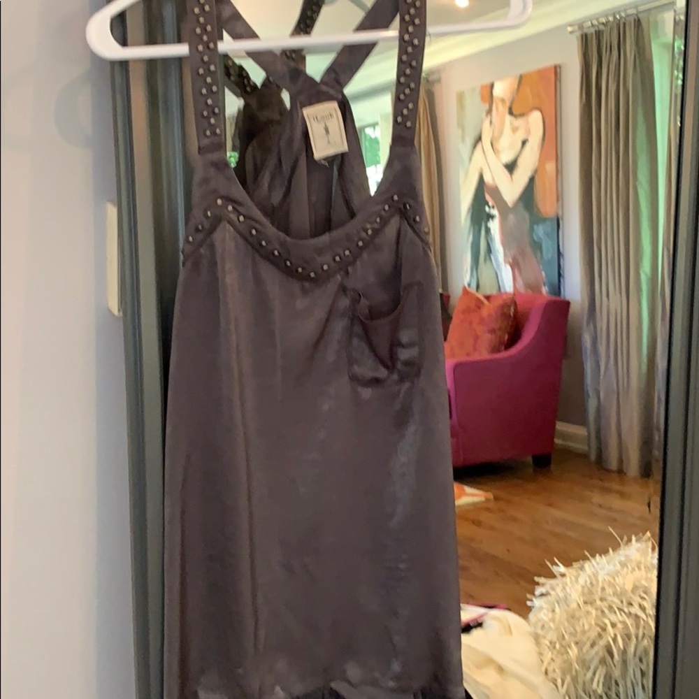 Silk x back metallic grey top